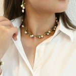 Load image into Gallery viewer, Lily of the Valley Pearl Choker Necklace, Bracelet, and Earrings Set
