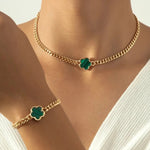 Load image into Gallery viewer, Lucky Clover Cuban Chain Necklace and Bracelet Set
