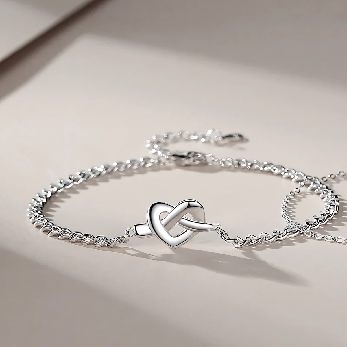 S925 dainty heart knot love bracelet