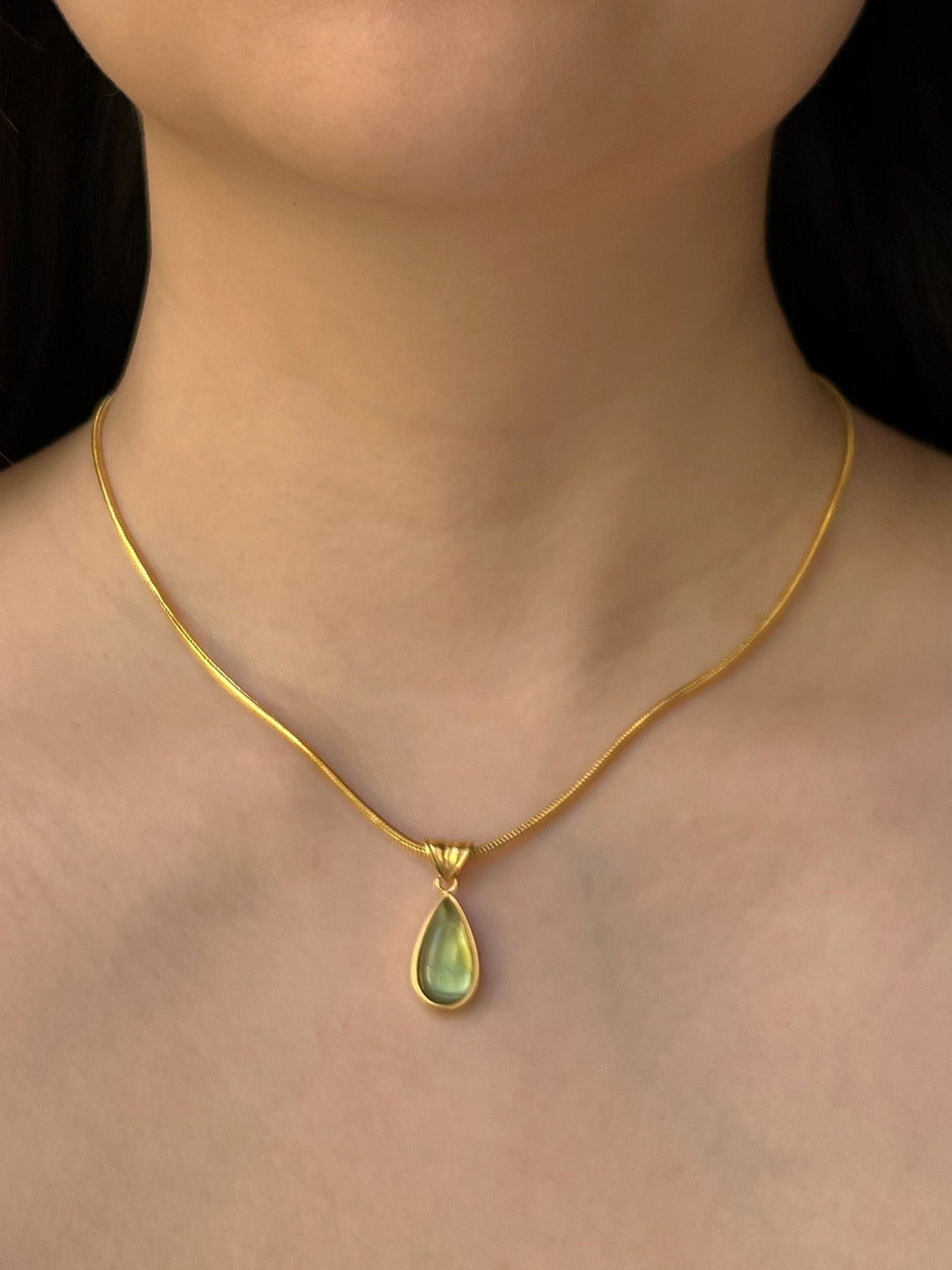 Mermaid Green Teardrop Gold Necklace