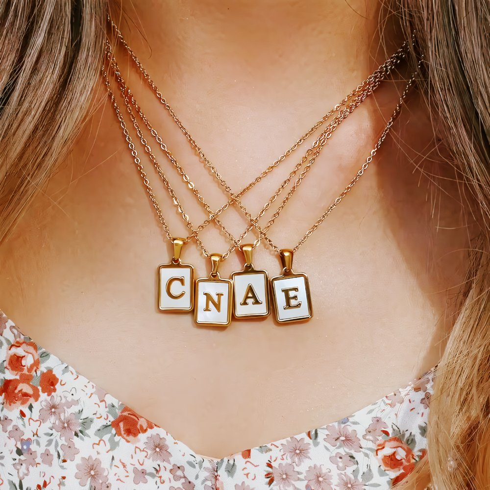 Minimal accented pearl letter initial necklace 178074