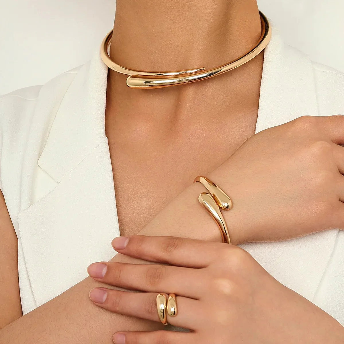 Modern wrap choker necklace bracelet ring set 259995