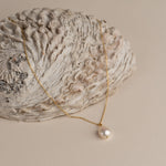 Load image into Gallery viewer, Gold Pearl Necklace Iridescent Pearl Pendant

