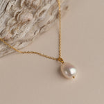 Load image into Gallery viewer, Gold Pearl Necklace Iridescent Pearl Pendant
