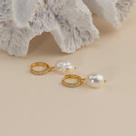 Load image into Gallery viewer, Wella Pearl Gold Zirconia Hoop Earrings
