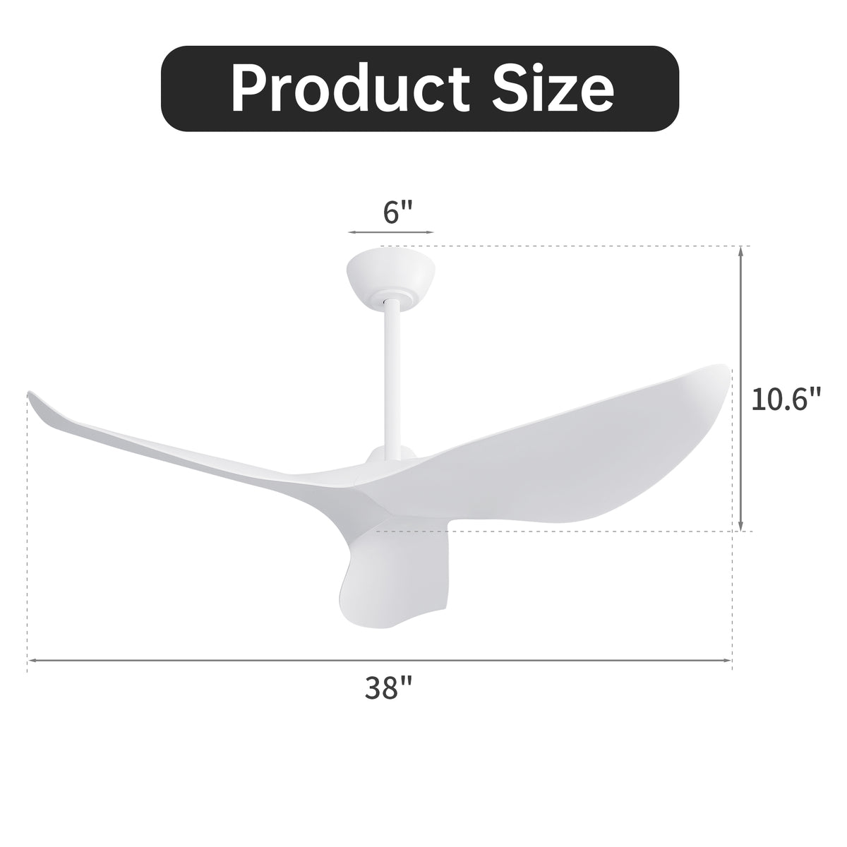 Nøordka Ceiling Fan Fixture Default 38" Modern Sleek White Ceiling Fan with Remote