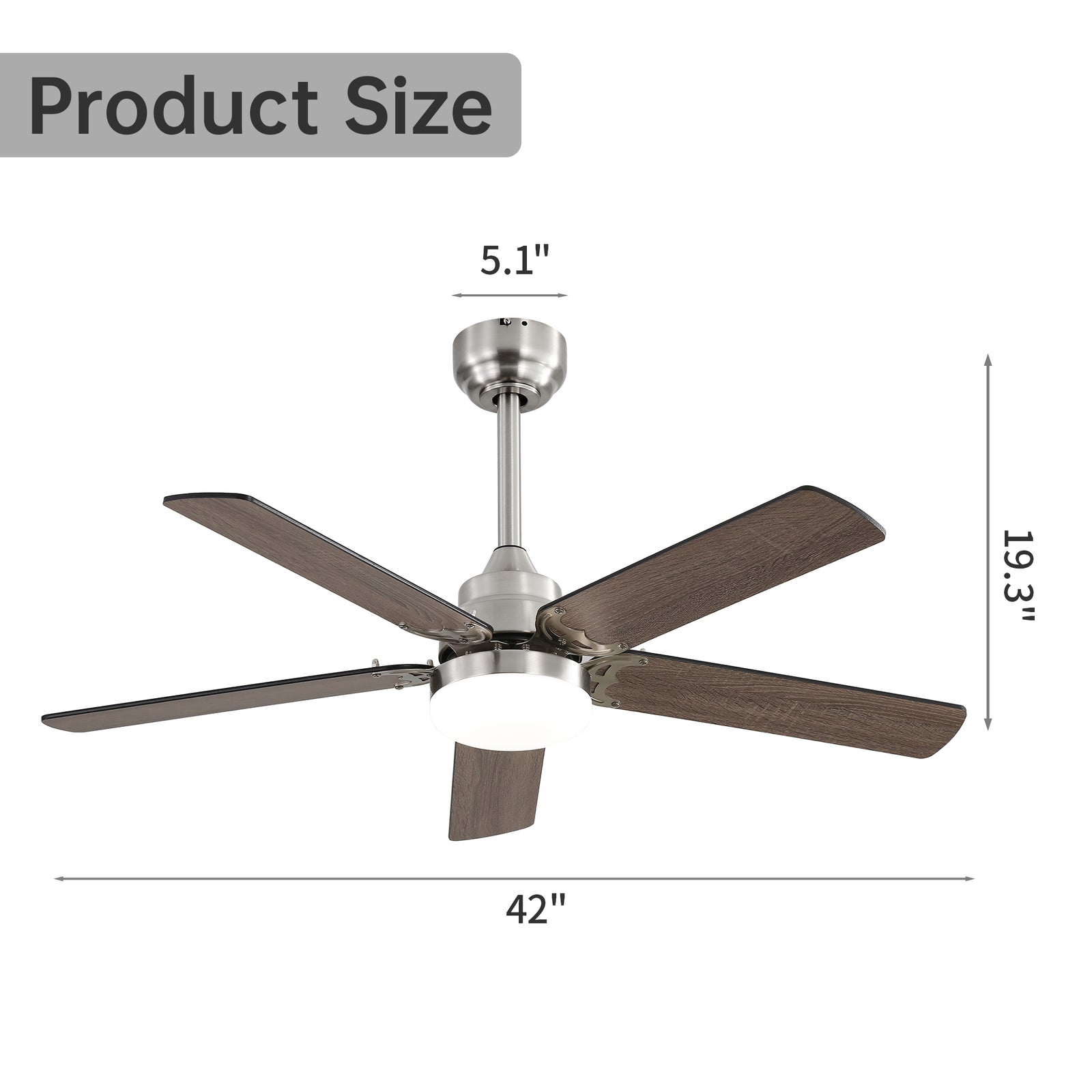 Nøordka Ceiling Fan Fixture Default 42" Modern Sleek Brushed Nickel Ceiling Fan