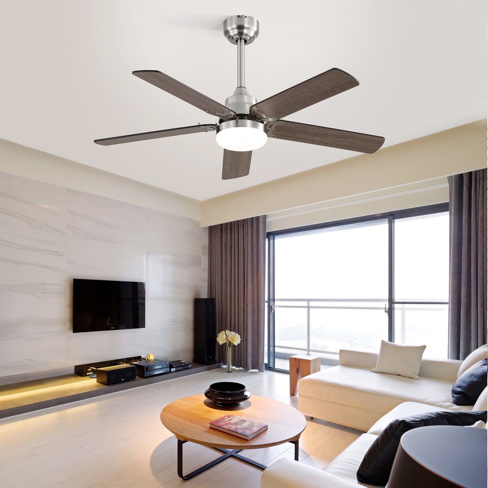 Nøordka Ceiling Fan Fixture Default 42" Modern Sleek Brushed Nickel Ceiling Fan
