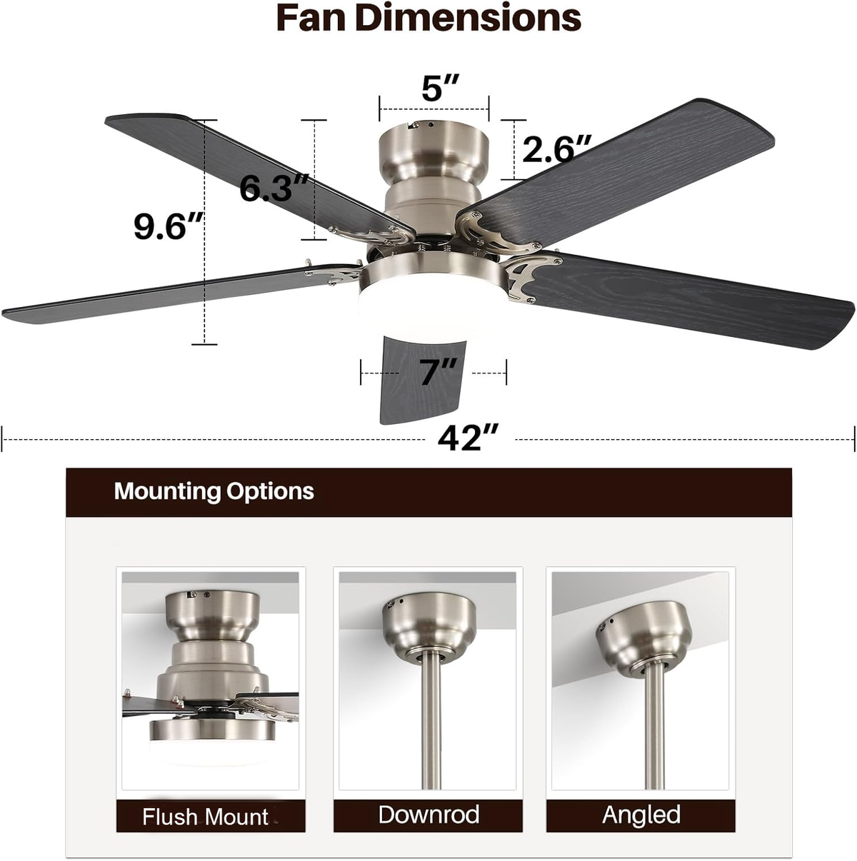 Nøordka Ceiling Fan Fixture Default 42" Modern Sleek Brushed Nickel Ceiling Fan