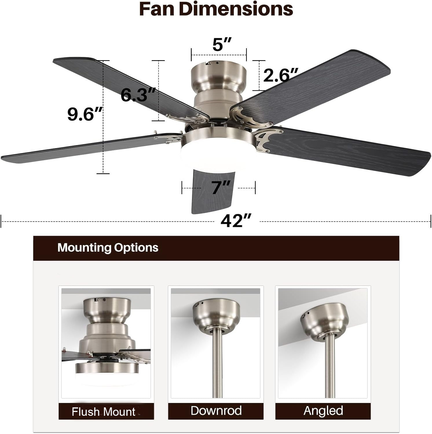 Nøordka Ceiling Fan Fixture Default 42" Modern Sleek Brushed Nickel Ceiling Fan