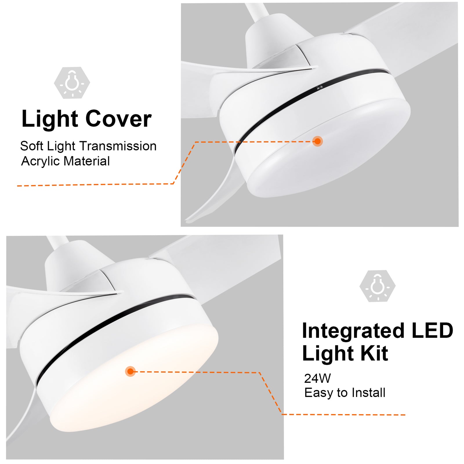 Nøordka Ceiling Fan Fixture Default 42" Modern Sleek White Ceiling Fan With Light