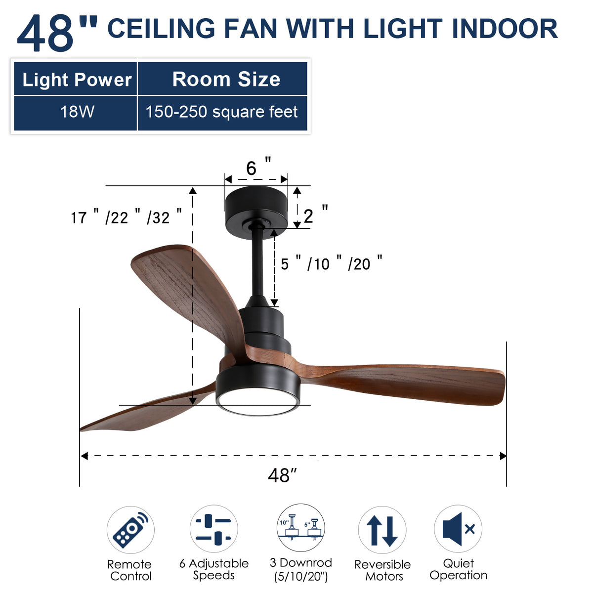 Nøordka Ceiling Fan Fixture Default 48" Modern Sleek Black Ceiling Fan With Light