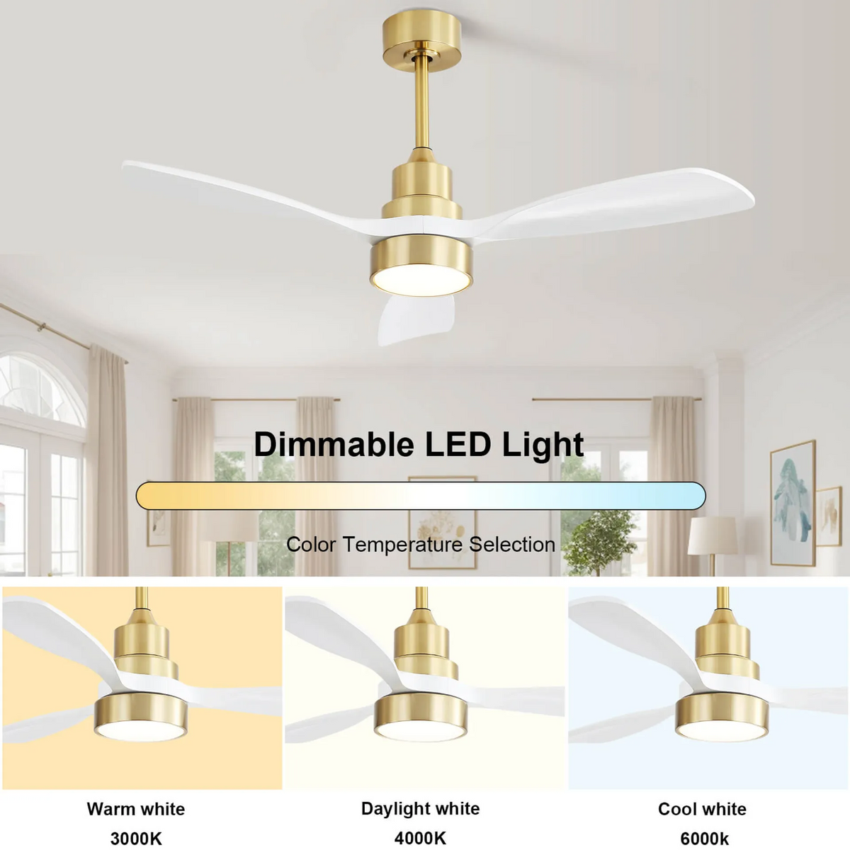 Nøordka Ceiling Fan Fixture Default 48" Modern Sleek Gold Ceiling Fan With Lights