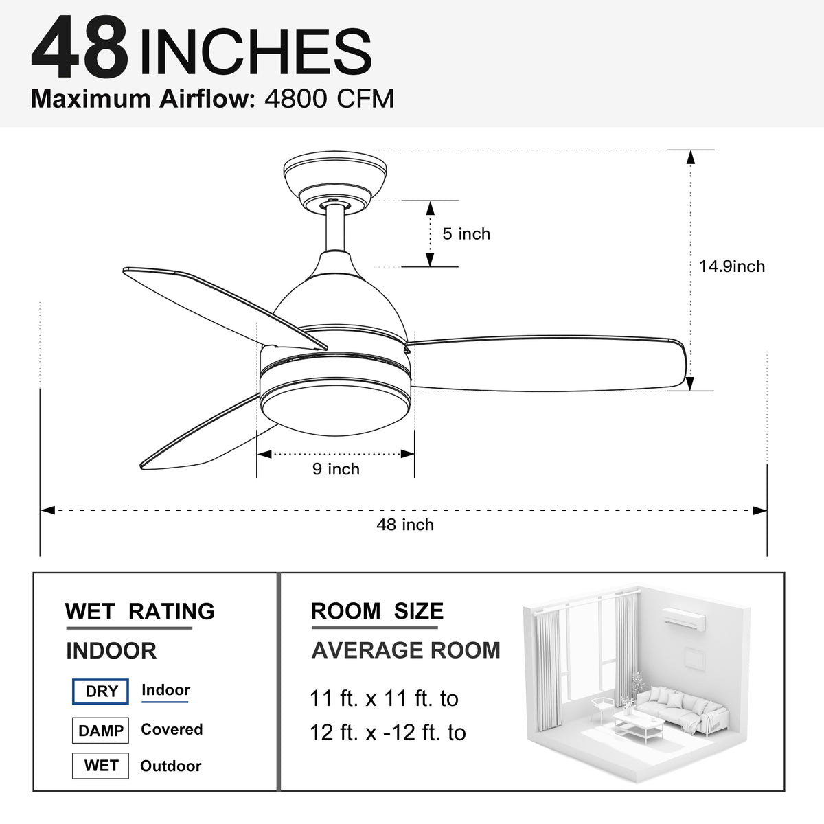 Nøordka Ceiling Fan Fixture Default 48" Nordic Inspired White Ceiling Fan With Light