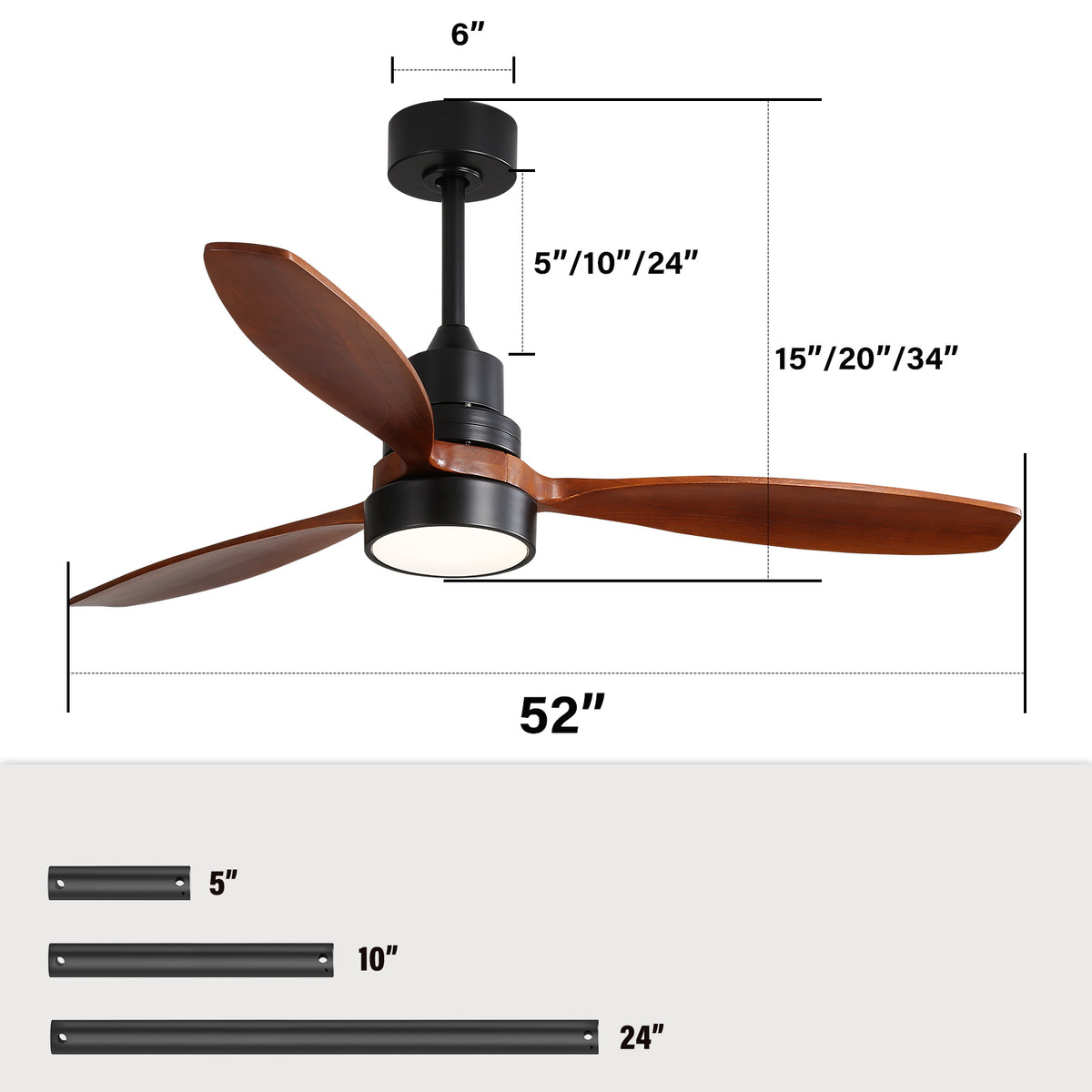 Nøordka Ceiling Fan Fixture Default 52" Contemporary Style Black Ceiling Fan with Light
