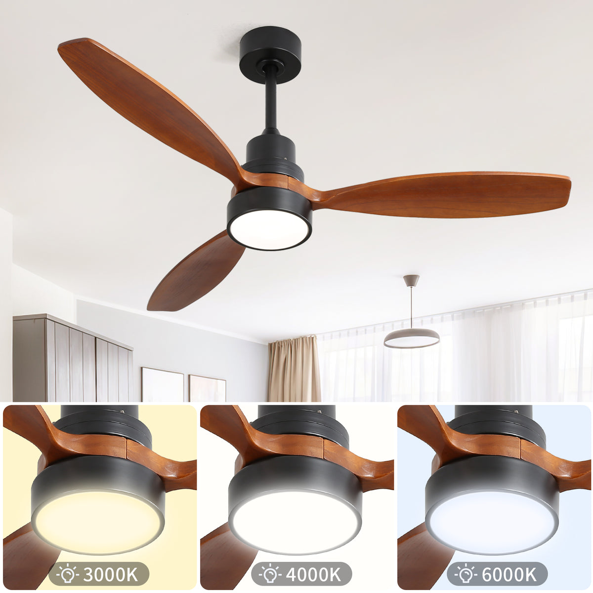 Nøordka Ceiling Fan Fixture Default 52" Contemporary Style Black Ceiling Fan with Light