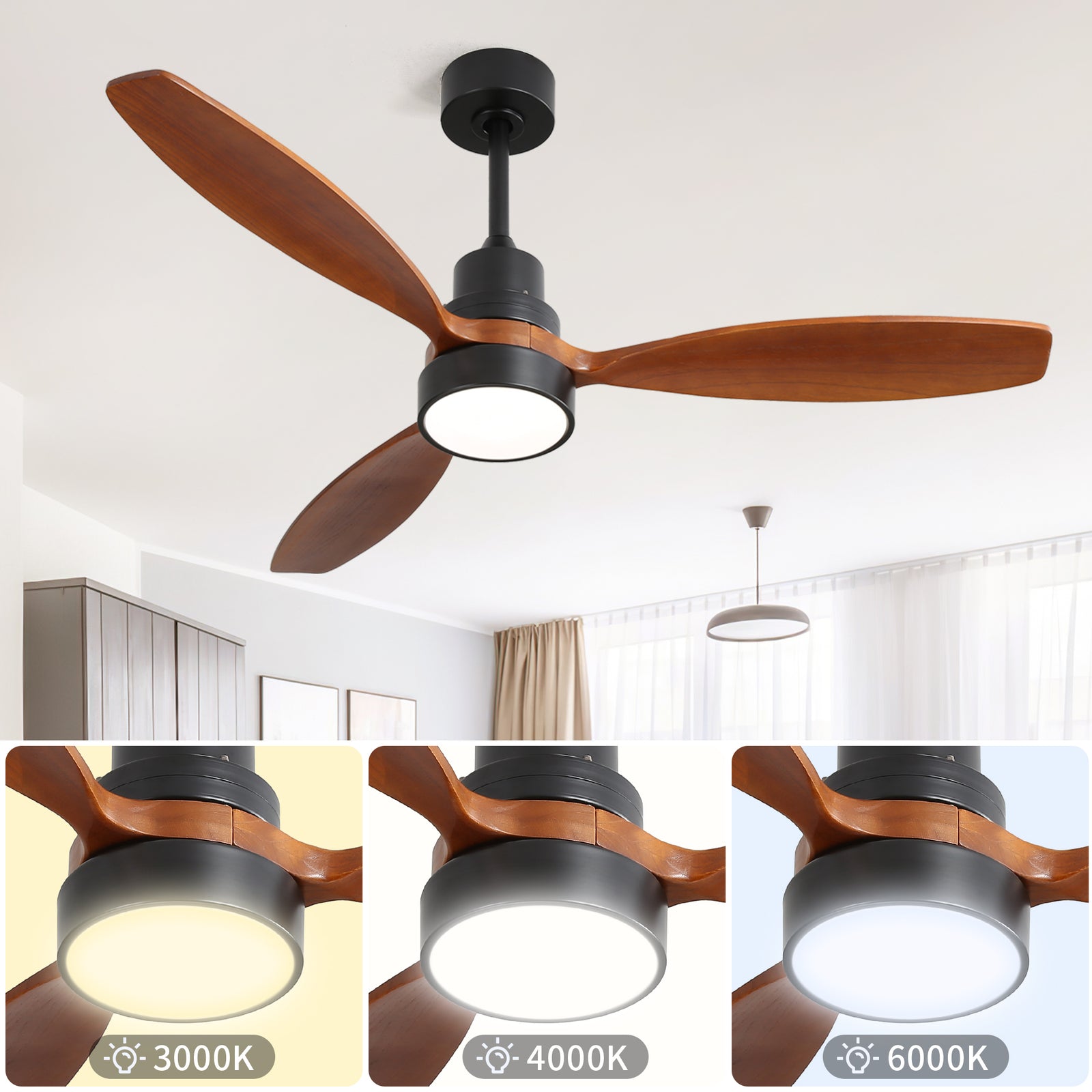 Nøordka Ceiling Fan Fixture Default 52" Contemporary Style Black Ceiling Fan with Light