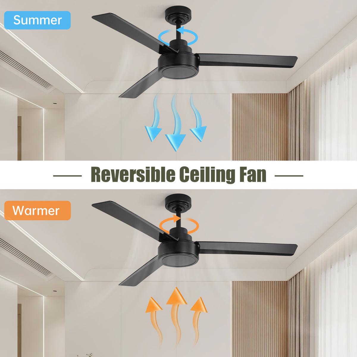 Nøordka Ceiling Fan Fixture Default 52" Contemporary Style Black Ceiling Fan With Remote