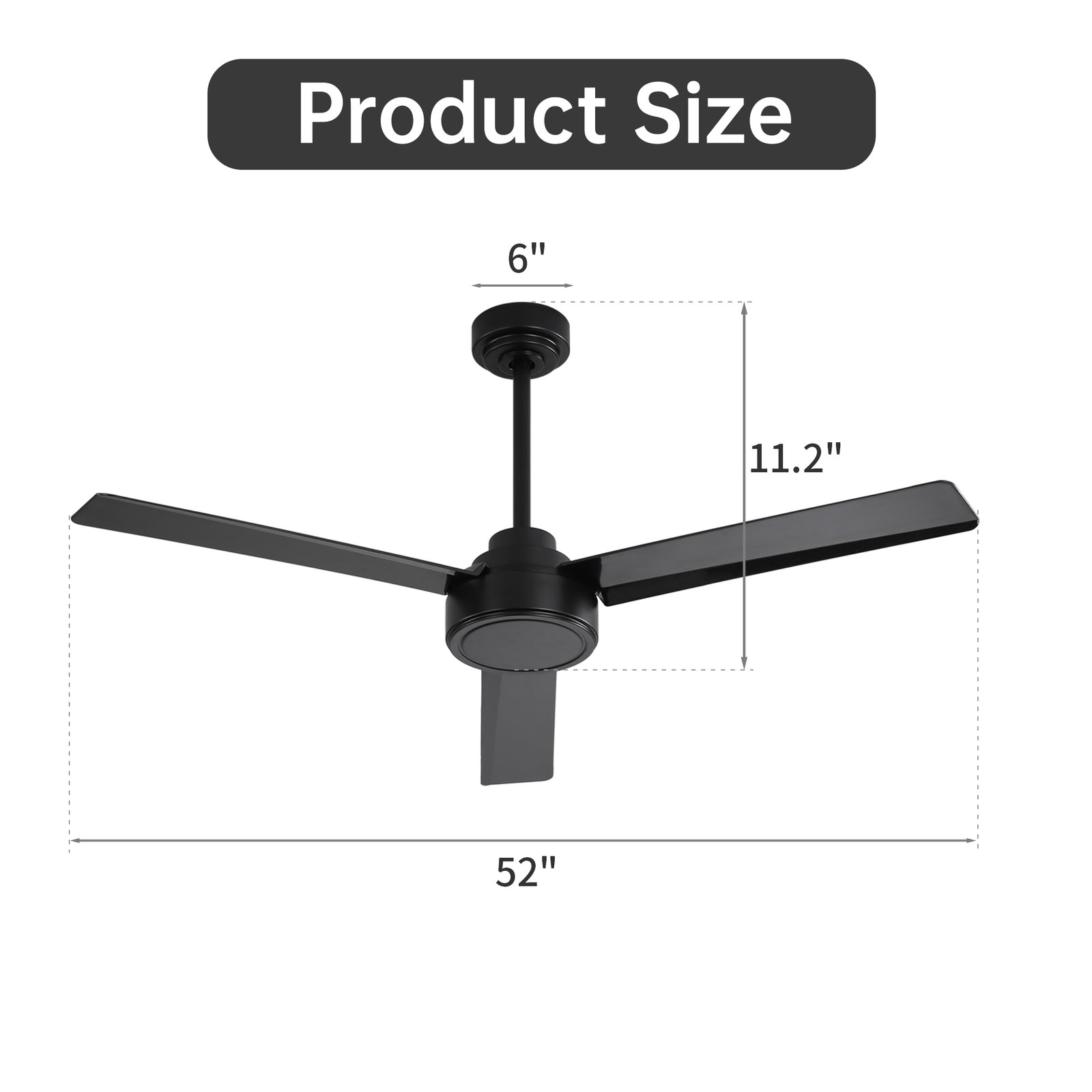 Nøordka Ceiling Fan Fixture Default 52" Contemporary Style Black Ceiling Fan With Remote