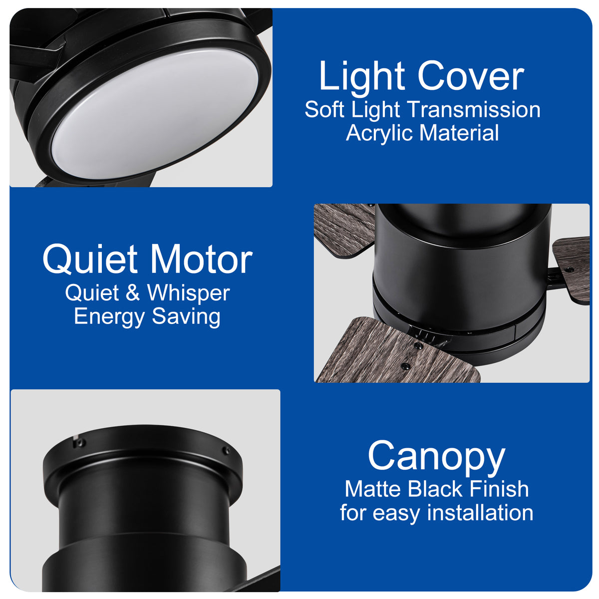 Nøordka Ceiling Fan Fixture Default 52" Modern Sleek Black Ceiling Fan with Light