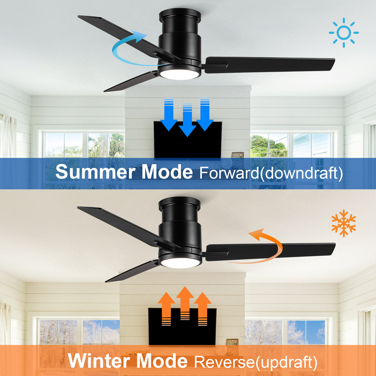 Nøordka Ceiling Fan Fixture Default 52" Modern Sleek Black Ceiling Fan with Light
