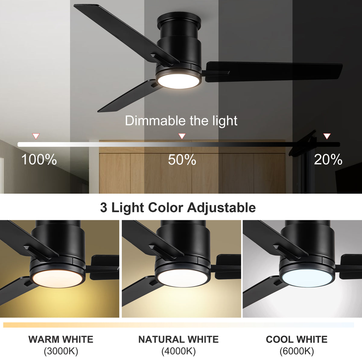 Nøordka Ceiling Fan Fixture Default 52" Modern Sleek Black Ceiling Fan with Light