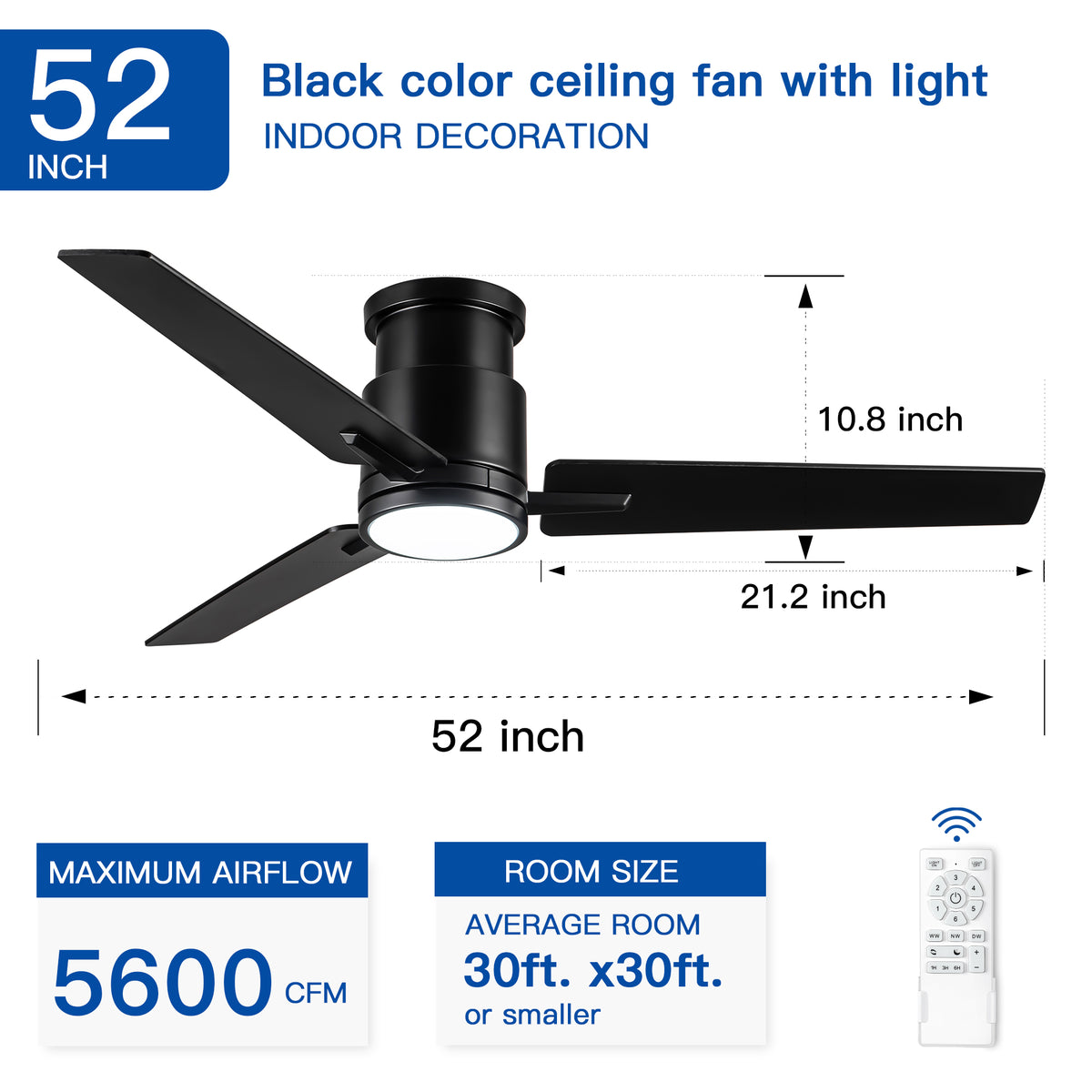 Nøordka Ceiling Fan Fixture Default 52" Modern Sleek Black Ceiling Fan with Light