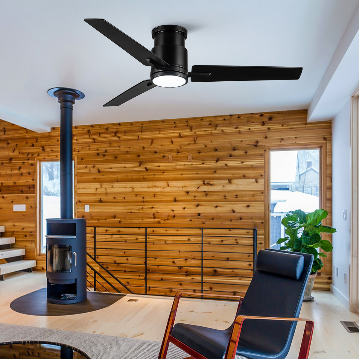Nøordka Ceiling Fan Fixture Default 52" Modern Sleek Black Ceiling Fan with Light