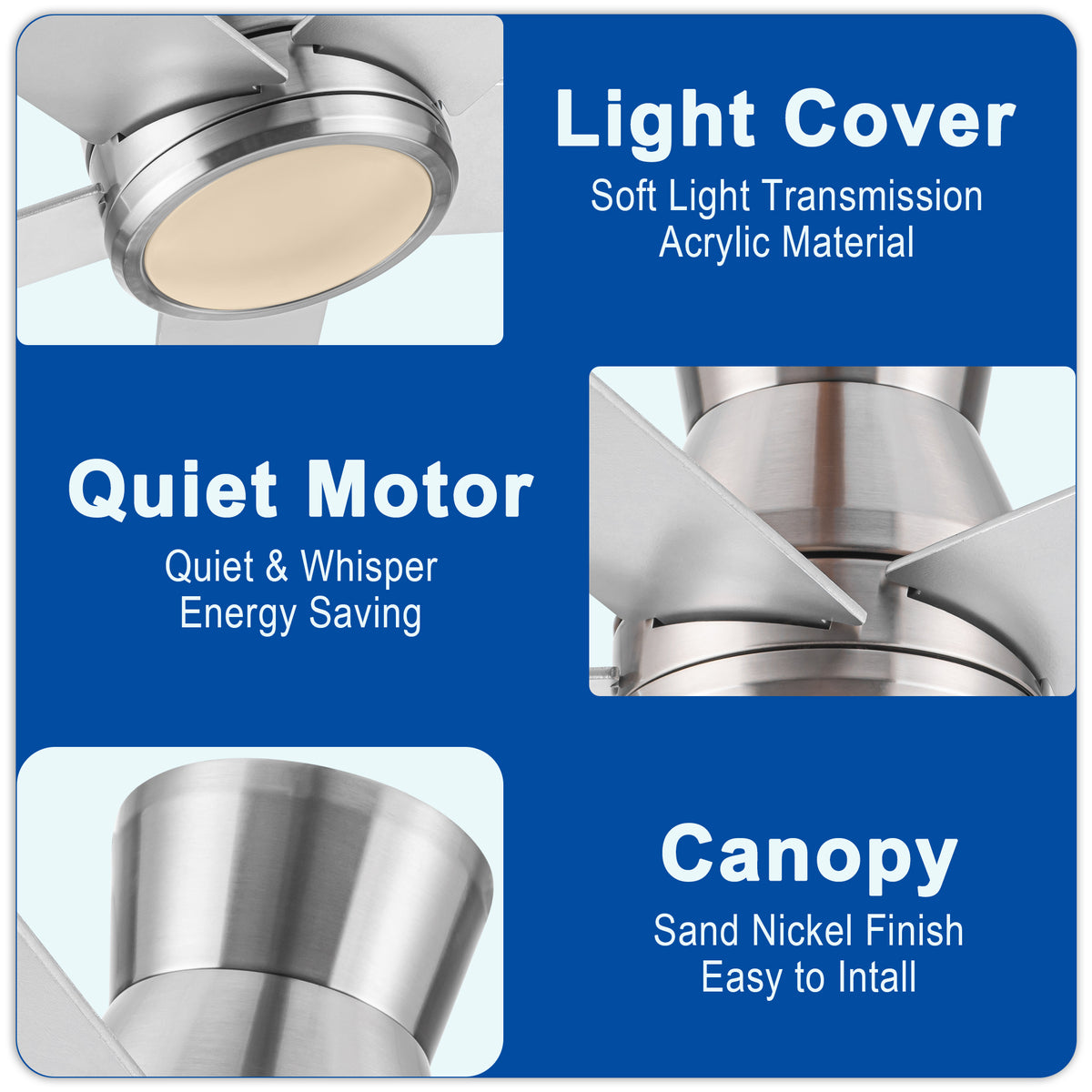 Nøordka Ceiling Fan Fixture Default 52" Modern Sleek Brushed Nickel Ceiling Fan With Light