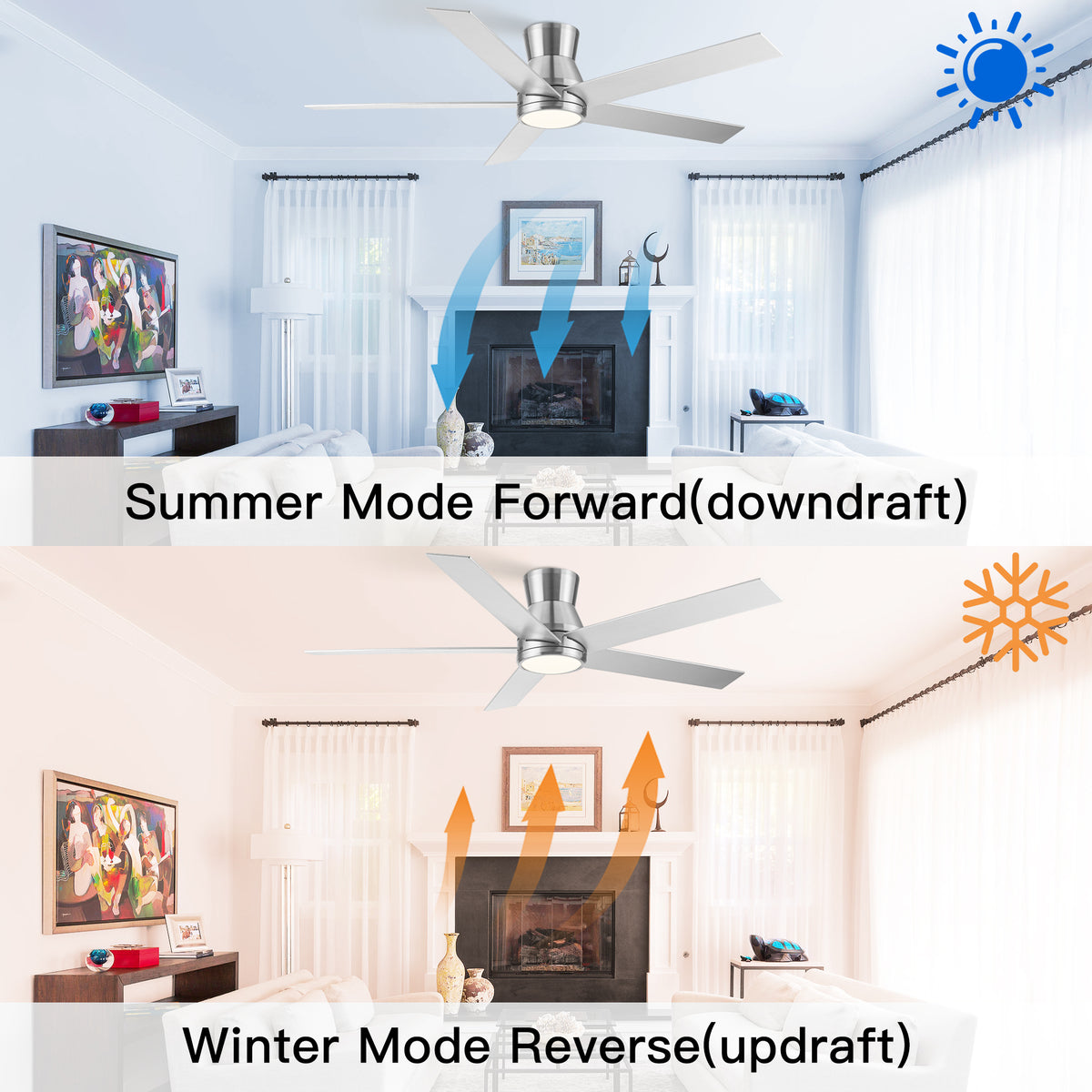Nøordka Ceiling Fan Fixture Default 52" Modern Sleek Brushed Nickel Ceiling Fan With Light