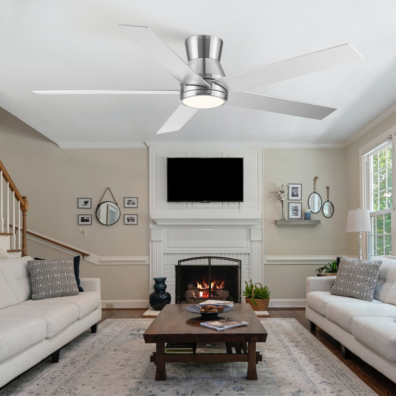 Nøordka Ceiling Fan Fixture Default 52" Modern Sleek Brushed Nickel Ceiling Fan With Light