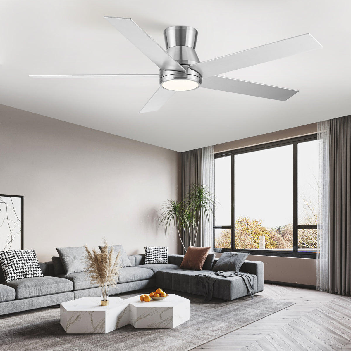 Nøordka Ceiling Fan Fixture Default 52" Modern Sleek Brushed Nickel Ceiling Fan With Light