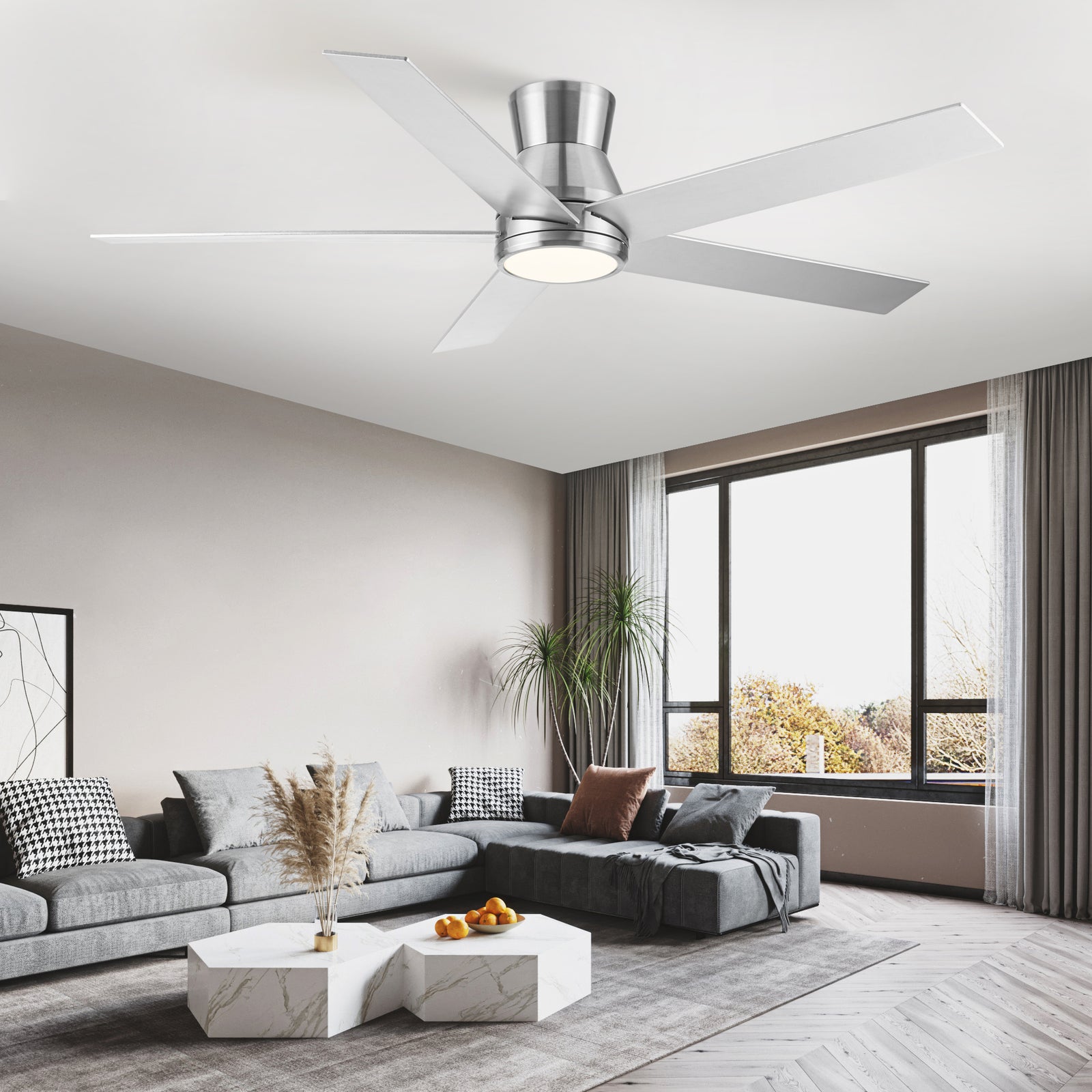 Nøordka Ceiling Fan Fixture Default 52" Modern Sleek Brushed Nickel Ceiling Fan With Light