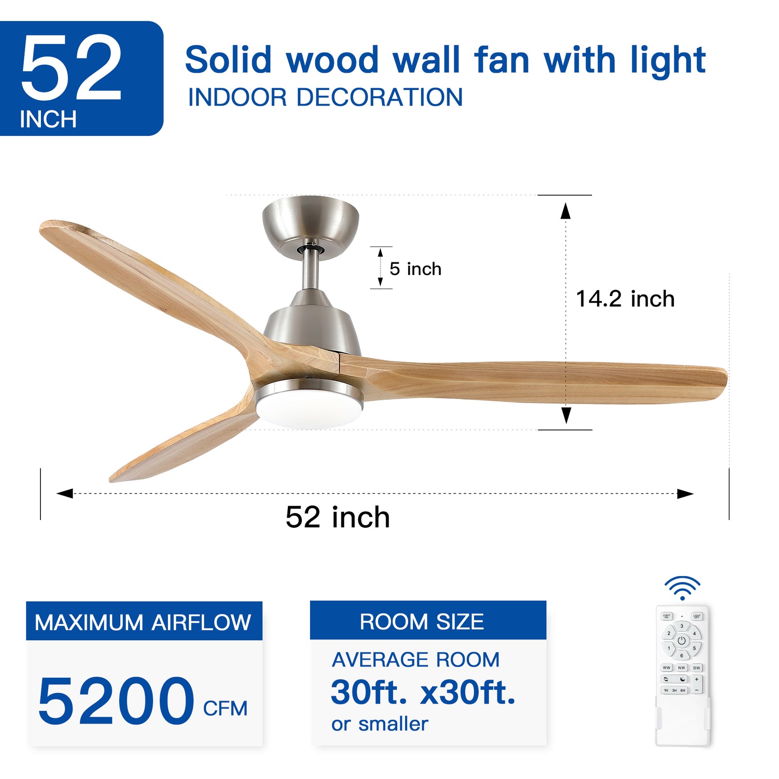 Nøordka Ceiling Fan Fixture Default 52" Modern Sleek Brushed Nickel Ceiling Fan With Light