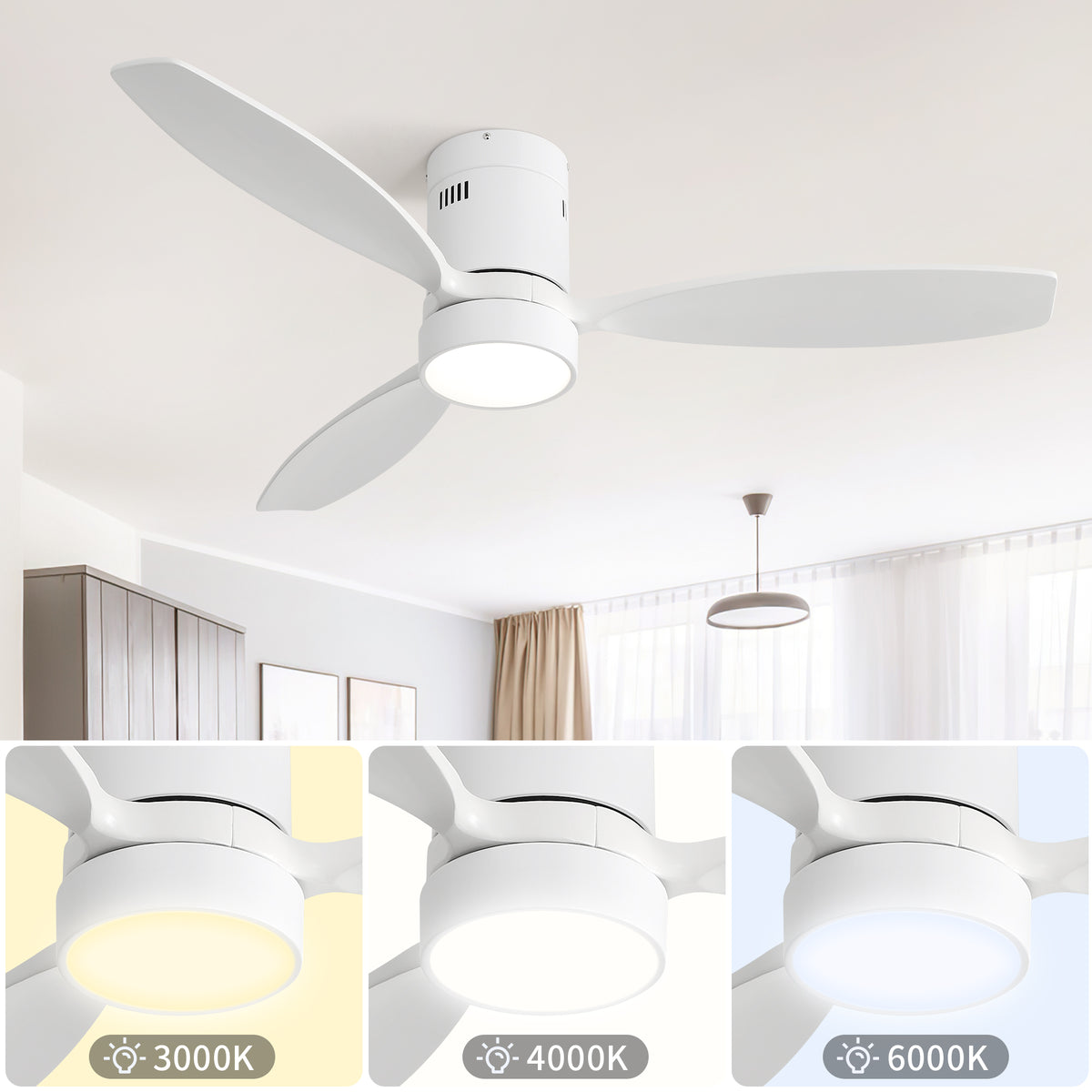 Nøordka Ceiling Fan Fixture Default 52" Modern Sleek White Ceiling Fan With Light