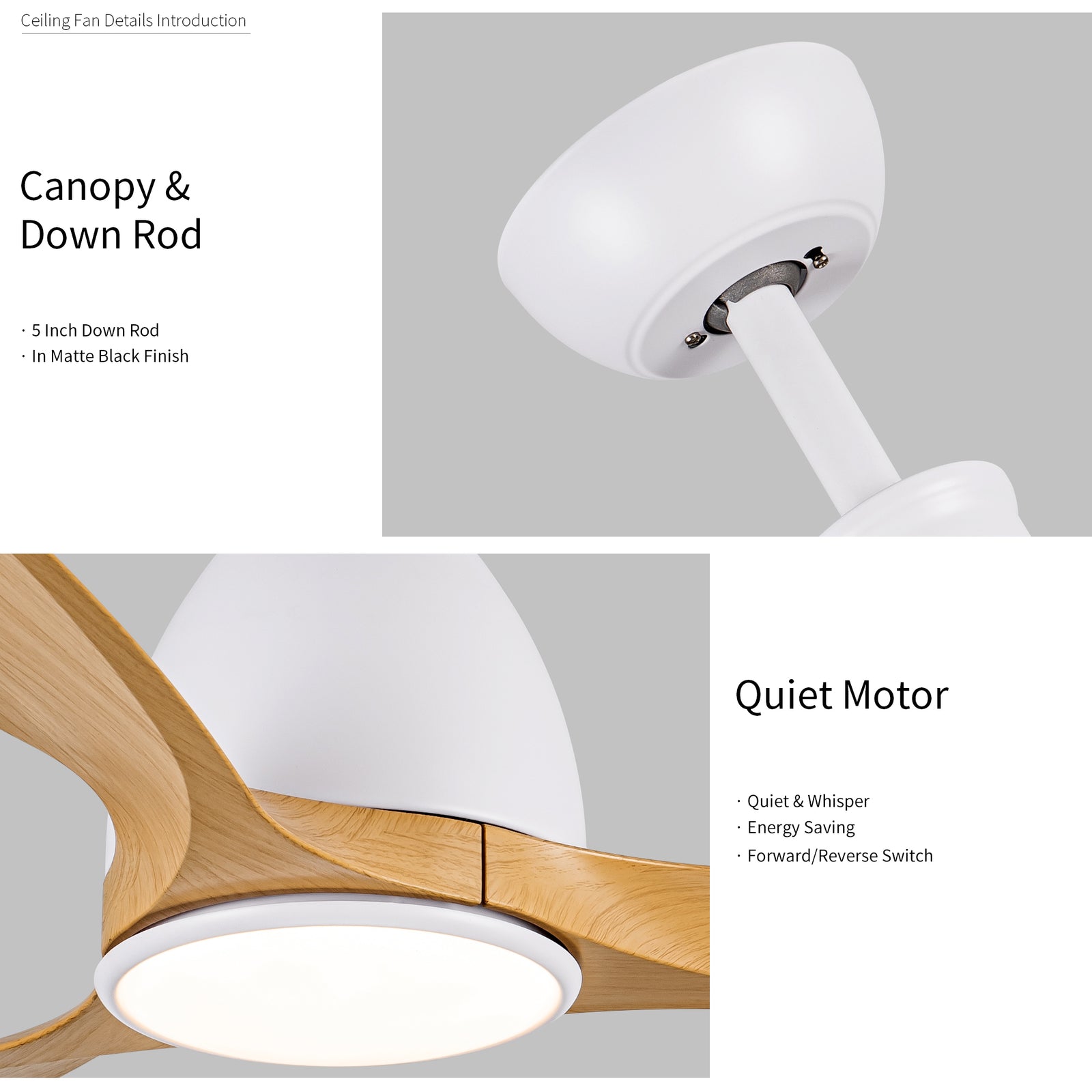 Nøordka Ceiling Fan Fixture Default 52" Modern Sleek White Ceiling Fan with Light