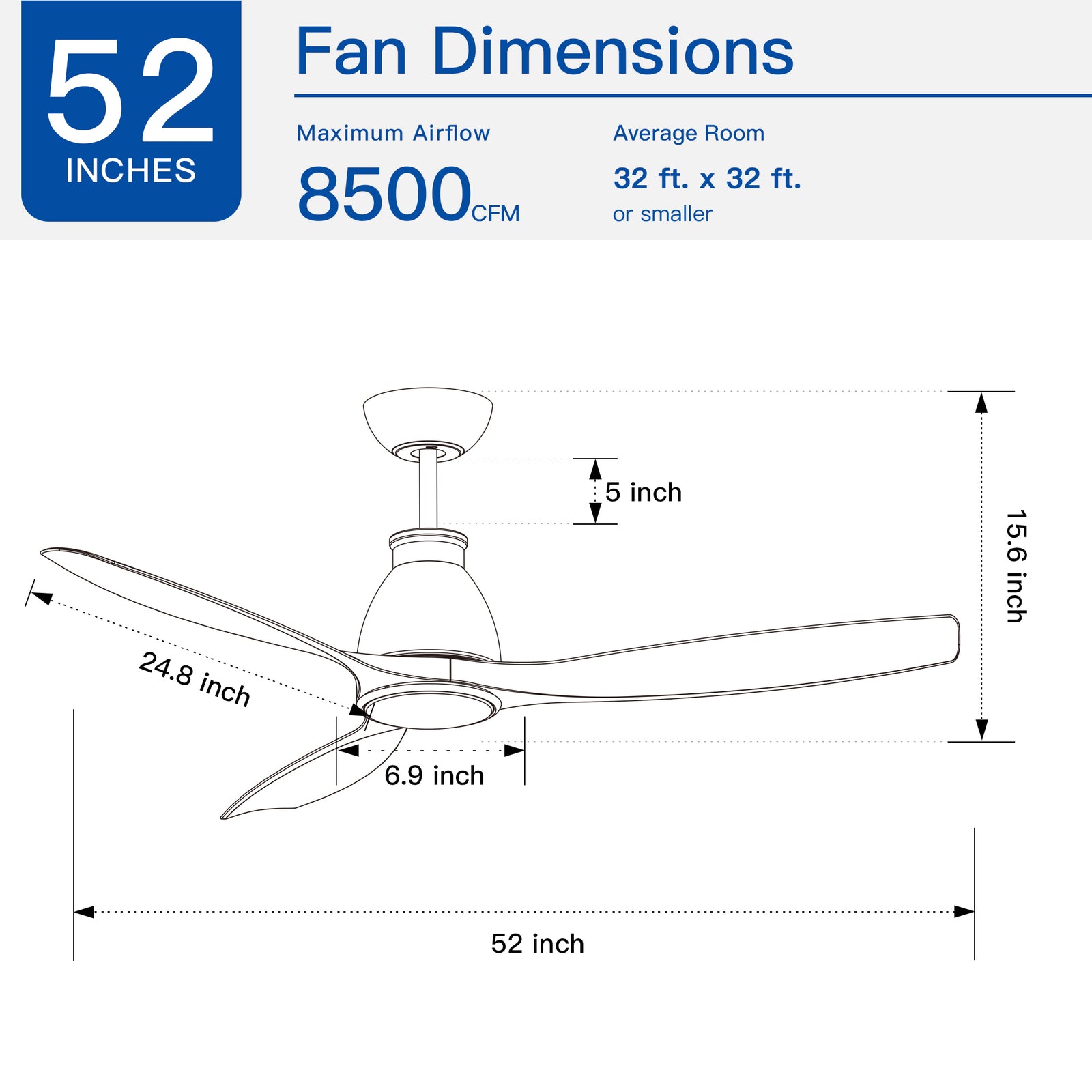 Nøordka Ceiling Fan Fixture Default 52" Modern Sleek White Ceiling Fan with Light