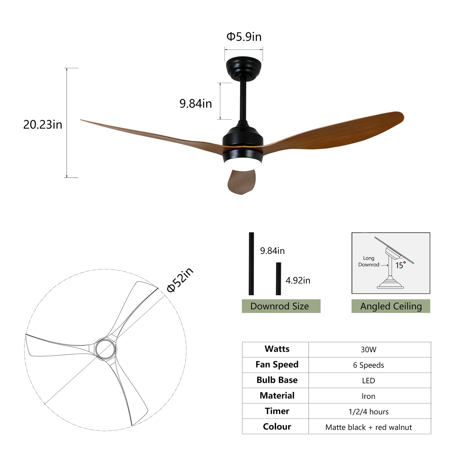Nøordka Ceiling Fan Fixture Default 52" Nordic Inspired Matte Black Walnut Ceiling Fan