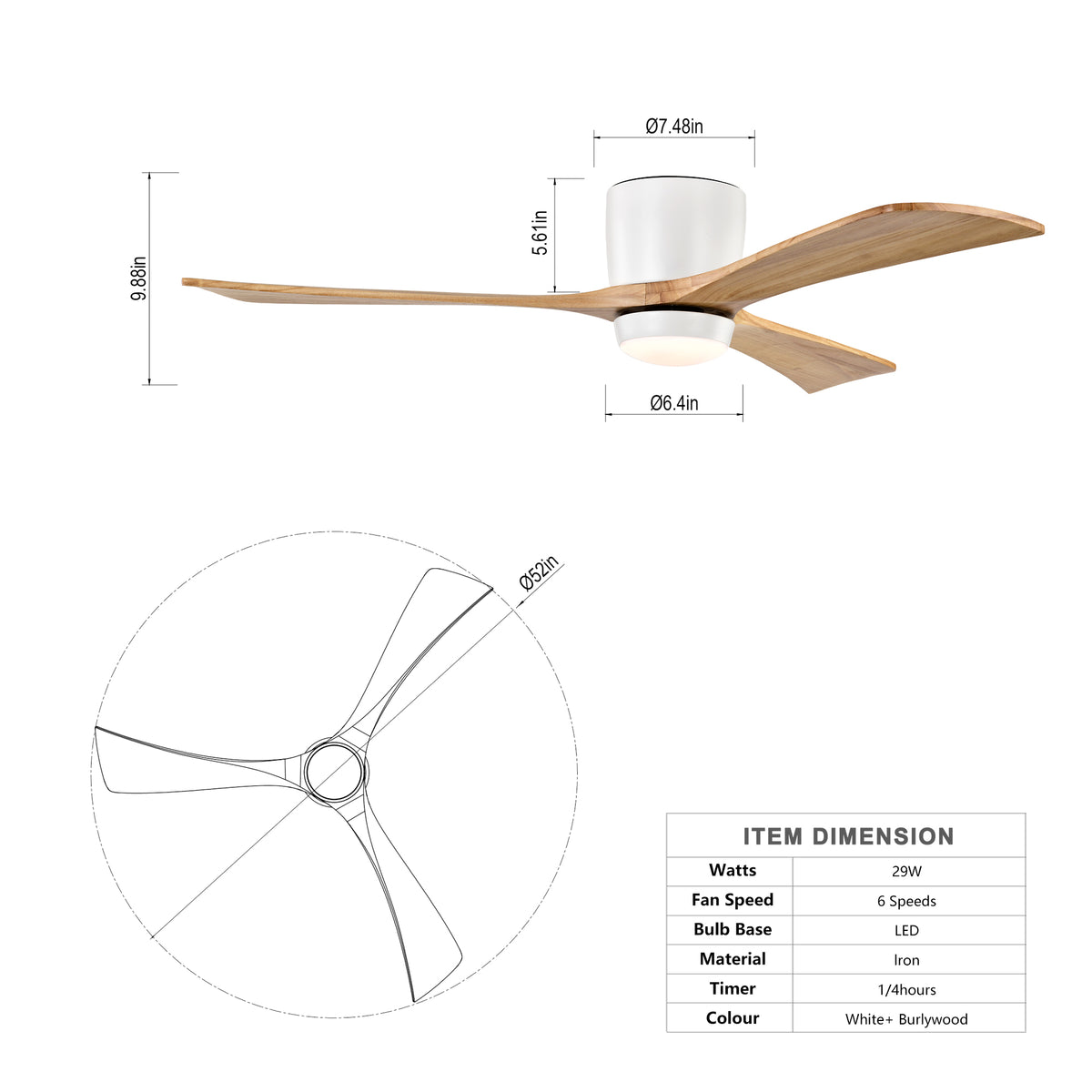 Nøordka Ceiling Fan Fixture Default 52" Nordic Inspired White Ceiling Fan with Light
