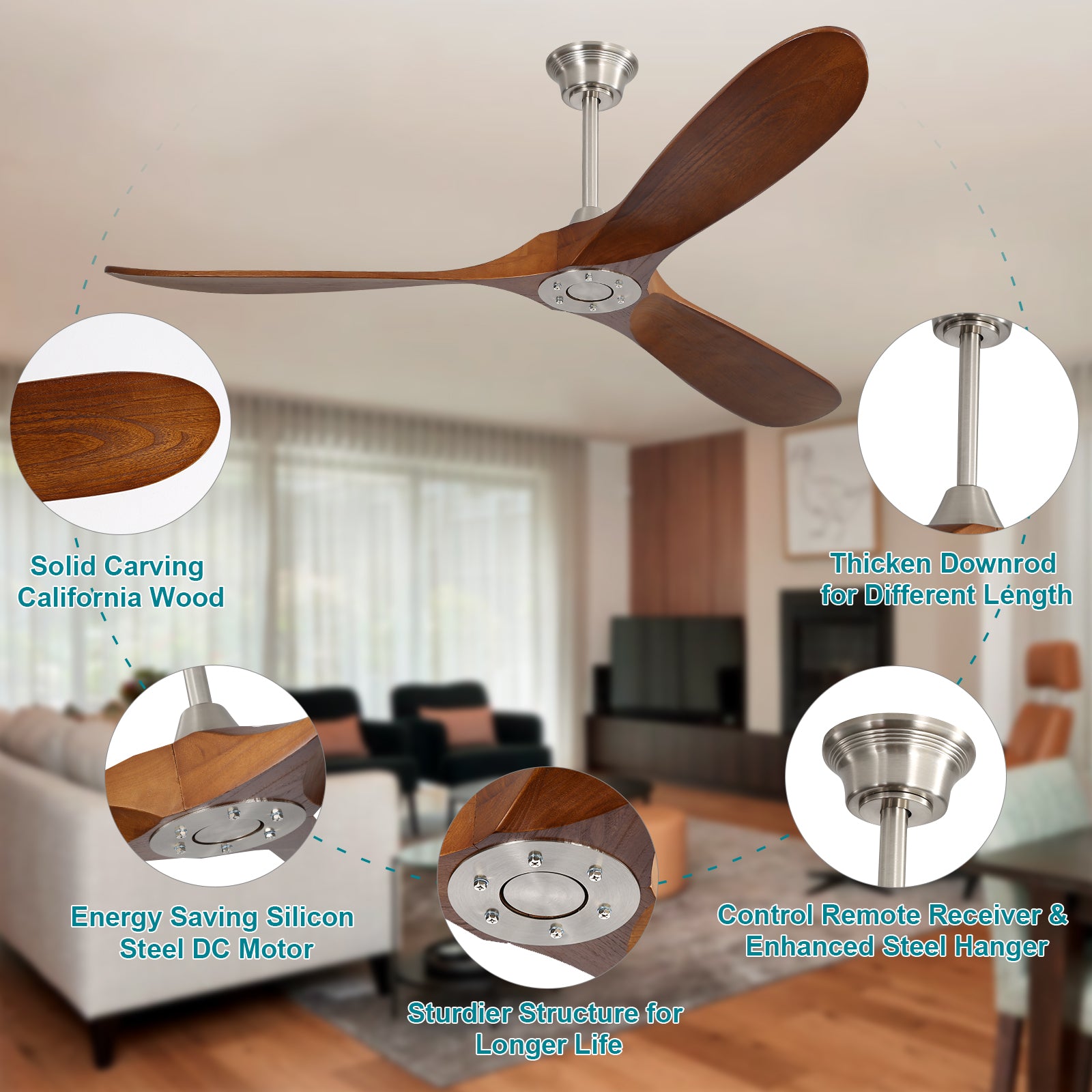Nøordka Ceiling Fan Fixture Default 60" Nordic Inspired Brushed Nickel Ceiling Fan
