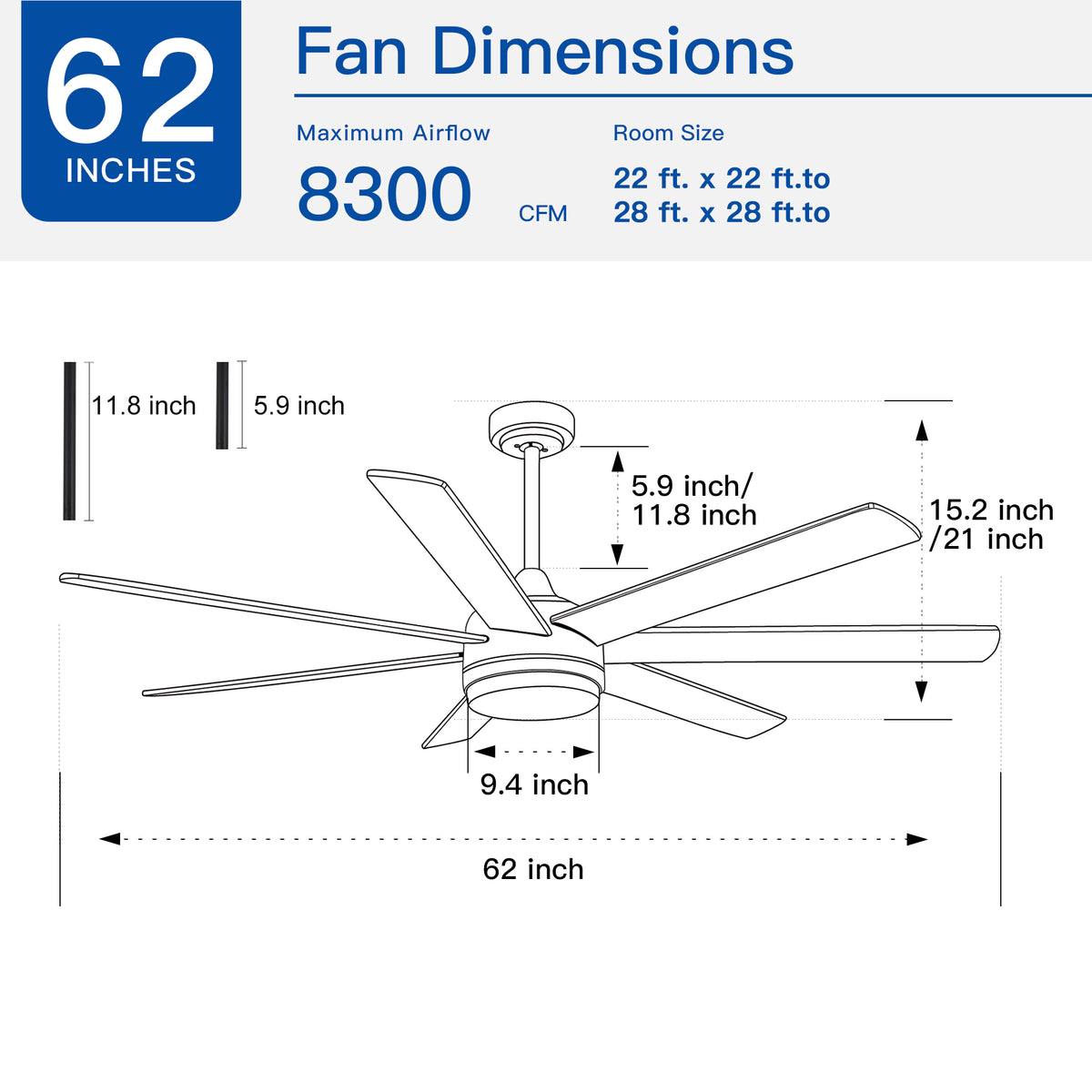 Nøordka Ceiling Fan Fixture Default 62" Modern Sleek Brushed Nickel Ceiling Fan with Light
