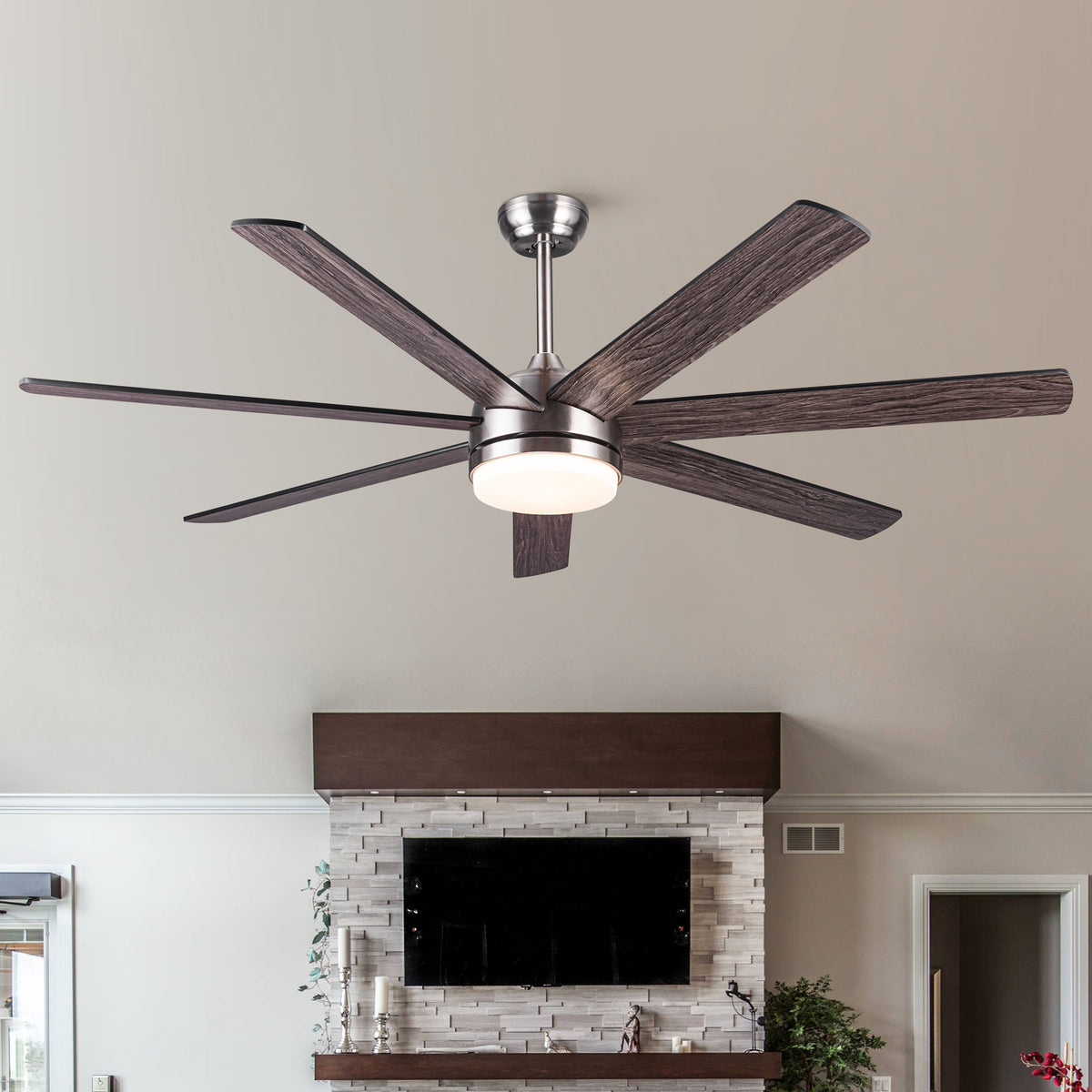 Nøordka Ceiling Fan Fixture Default 62" Modern Sleek Brushed Nickel Ceiling Fan with Light