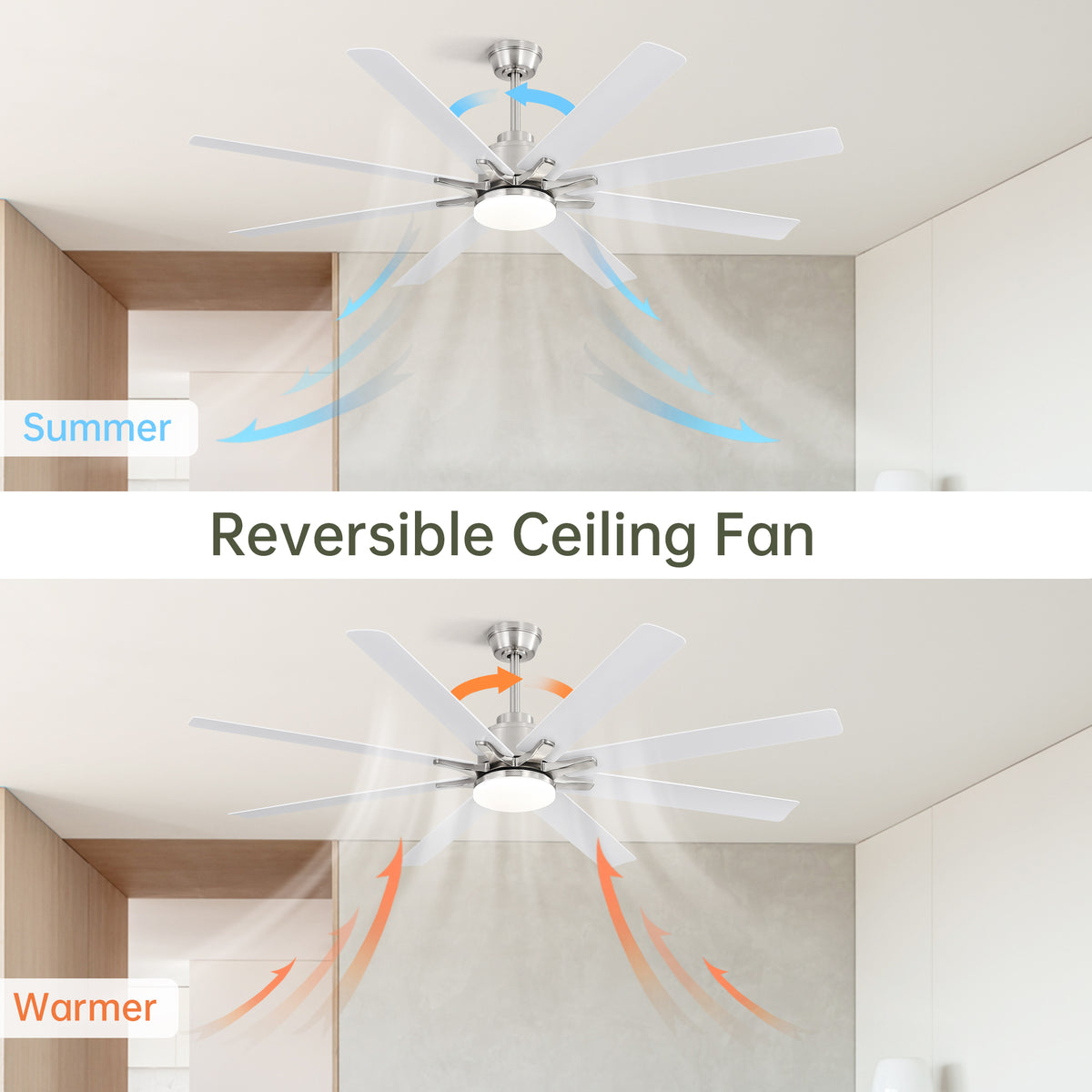 Nøordka Ceiling Fan Fixture Default 66" Modern Sleek Brushed Nickel Ceiling Fan