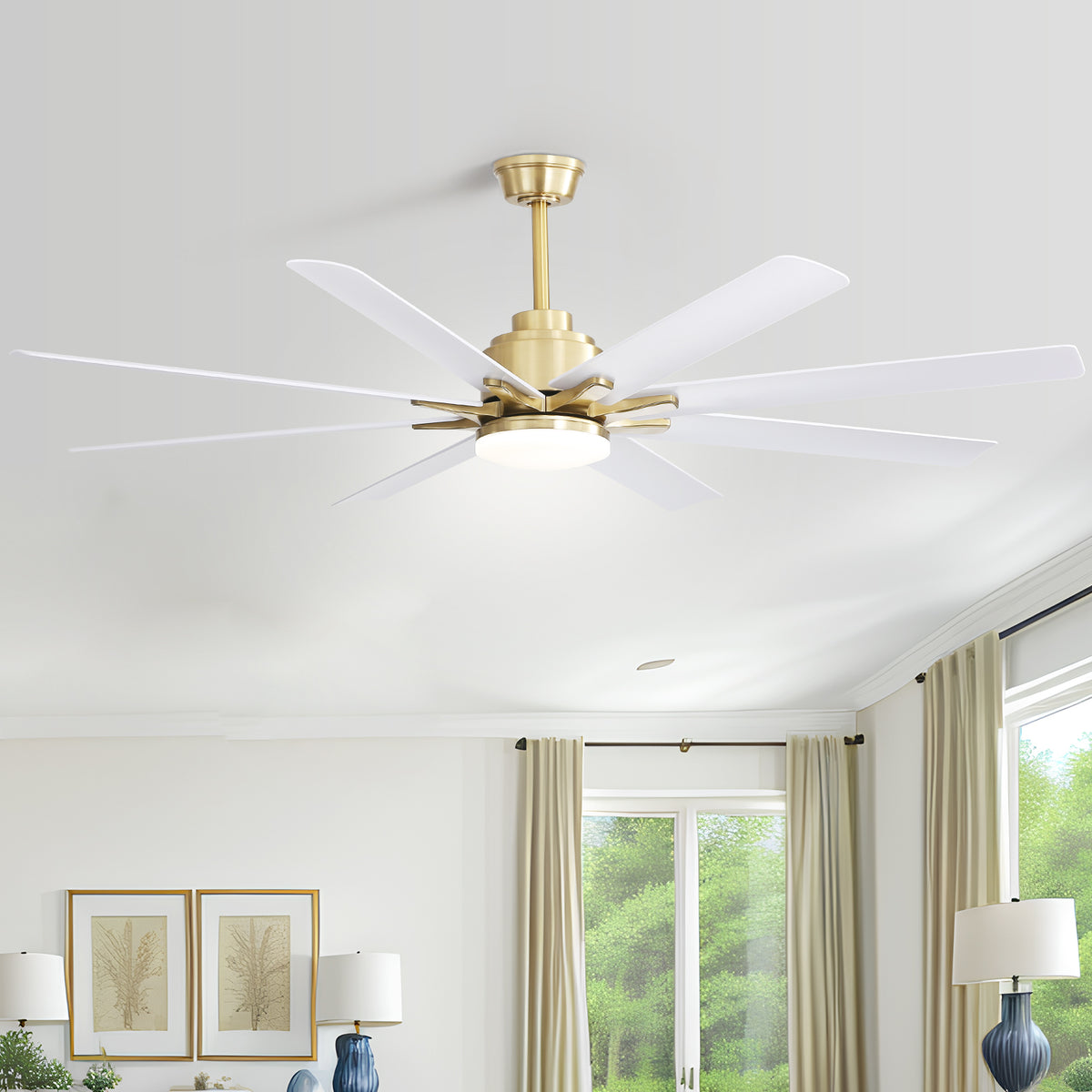 Nøordka Ceiling Fan Fixture Default 66" Modern Sleek Gold Ceiling Fan With Dimmable Light
