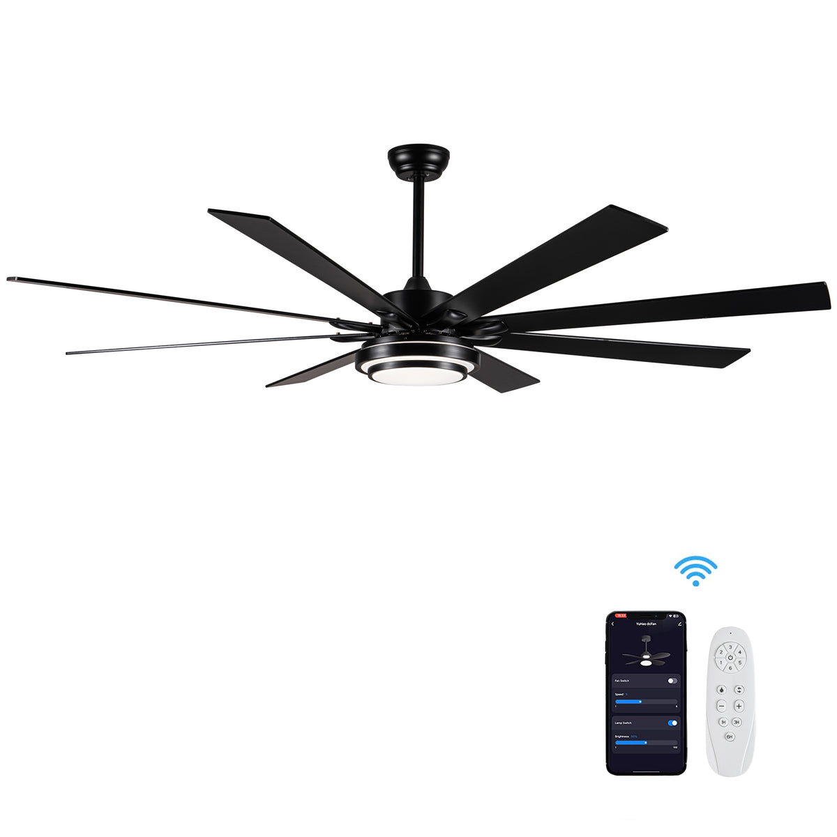 Nøordka Ceiling Fan Fixture Default 72" Modern Sleek Matte Black Ceiling Fan with Remote