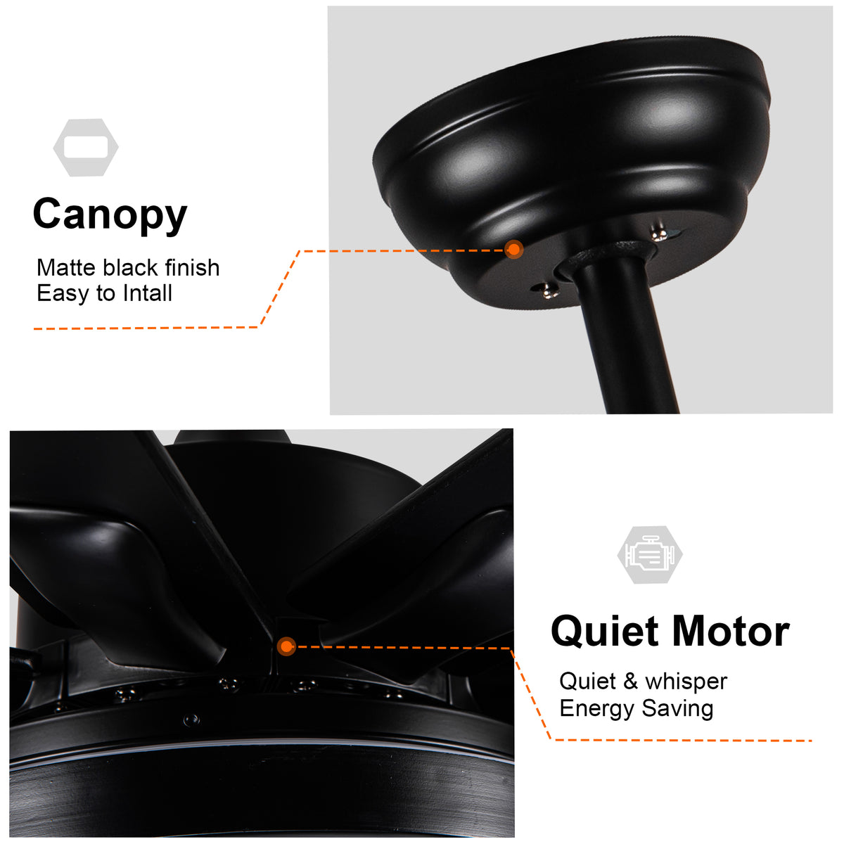 Nøordka Ceiling Fan Fixture Default 72" Modern Sleek Matte Black Ceiling Fan with Remote