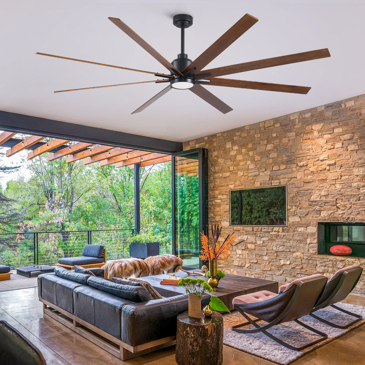 Nøordka Ceiling Fan Fixture Default 84" Modern Sleek Black Ceiling Fan With Light