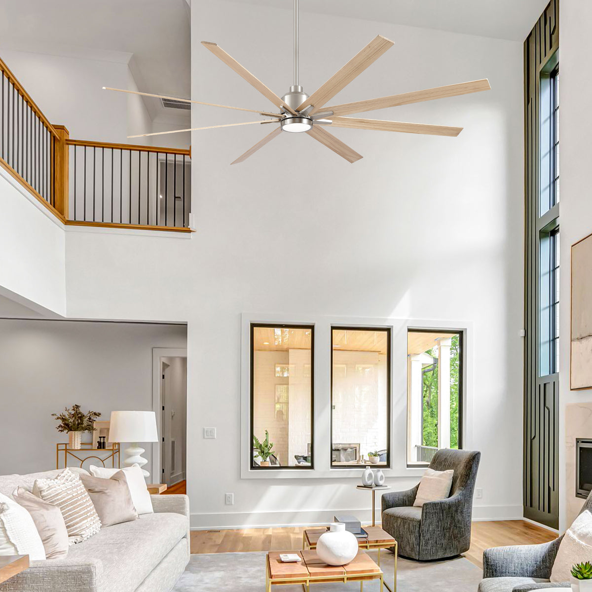 Nøordka Ceiling Fan Fixture Default 84" Modern Sleek Brushed Nickel Ceiling Fan With Light