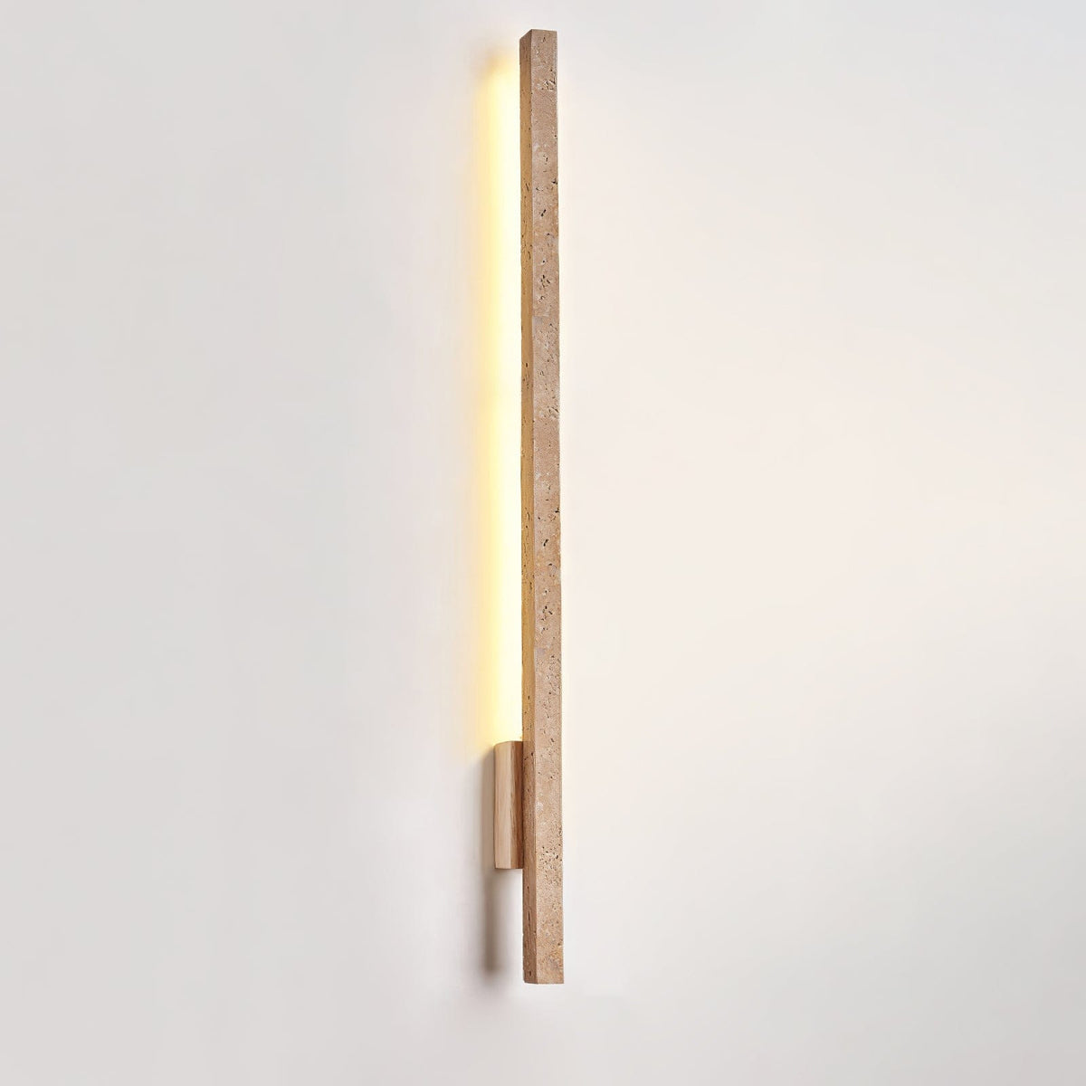 Nøordka Light Bespoke Wall Light Fixture ∅ 1.2″ x H 35.4″ / Wood color &amp; Yellow Travertine / Warm Light Vertical Stone Nordic Inspired Wall Light