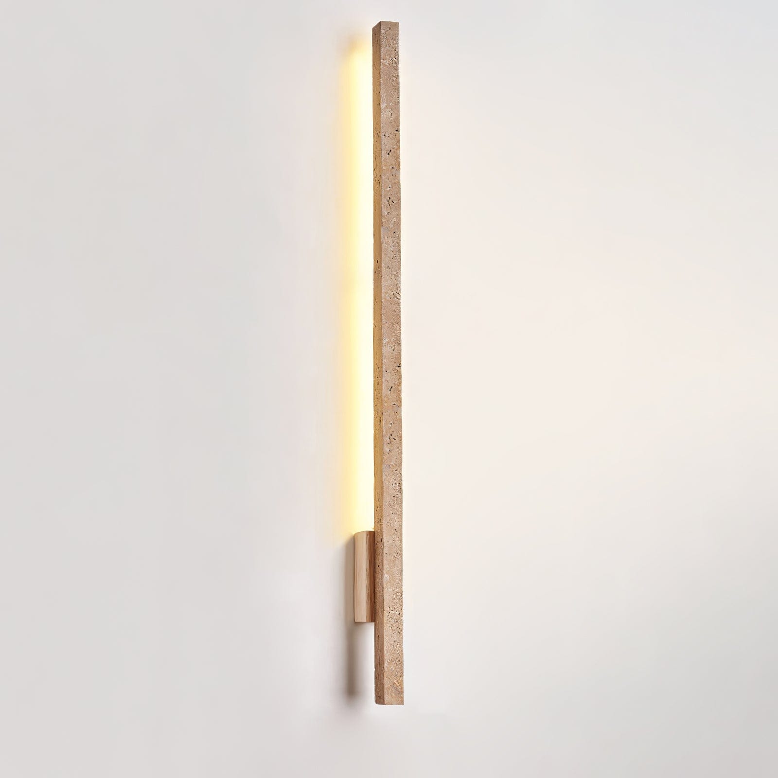 Nøordka Light Bespoke Wall Light Fixture ∅ 1.2″ x H 35.4″ / Wood color & Yellow Travertine / Warm Light Vertical Stone Nordic Inspired Wall Light